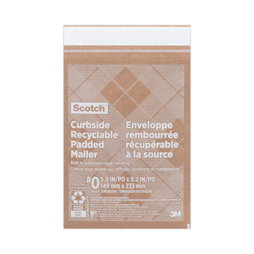 Curbside Recyclable Padded Mailer, #0, Bubble Cushion, Self-adhesive Closure, 7 X 11.25, Natural Kraft, 100/carton