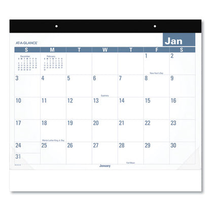 Easy-to-read Monthly Desk Pad, 22 X 17, White/blue Sheets, Black Binding, Clear Corners, 12-month (jan To Dec): 2024