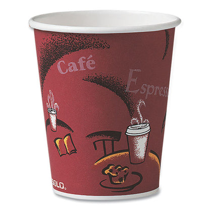 Paper Hot Drink Cups In Bistro Design, 10 Oz, Maroon, 50/pack