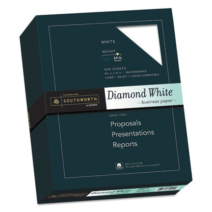 25% Cotton Diamond White Business Paper, 95 Bright, 24 Lb Bond Weight, 8.5 X 11, 500/ream