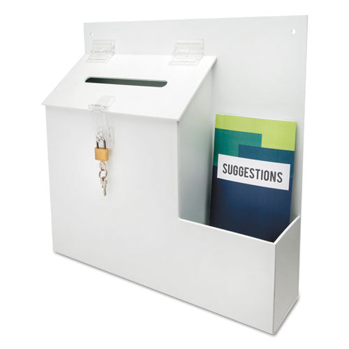 Suggestion Box Literature Holder With Locking Top, 13.75 X 3.63 X 13.94, Plastic, White, Ships In 4-6 Business Days