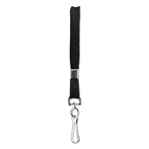 Flat Lanyard, Metal Hook Fastener, 36", Nylon, Black, 100/pack