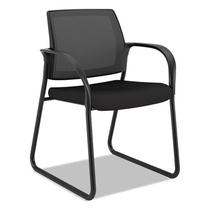 Ignition Series Mesh Back Guest Chair With Sled Base, Fabric Seat, 25" X 22" X 34", Black Seat, Black Back, Black Base