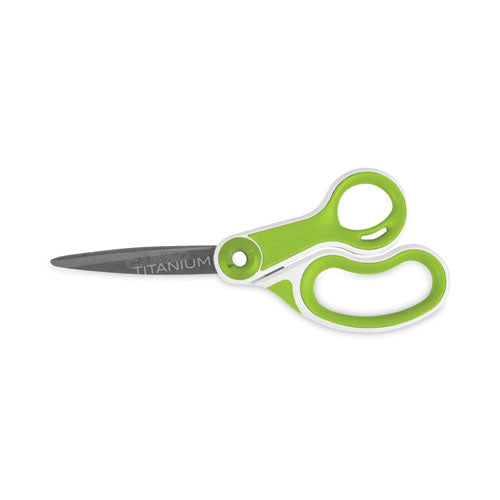 Carbotitanium Bonded Scissors, 8" Long, 3.25" Cut Length, White/green Bent Handle