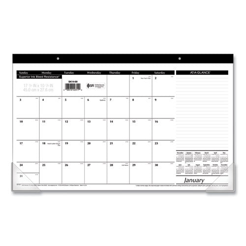 Compact Desk Pad, 18 X 11, White Sheets, Black Binding, Clear Corners, 12-month (jan To Dec): 2024