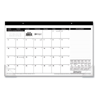 Compact Desk Pad, 18 X 11, White Sheets, Black Binding, Clear Corners, 12-month (jan To Dec): 2024