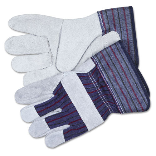 Split Leather Palm Gloves, Large, Gray, Pair