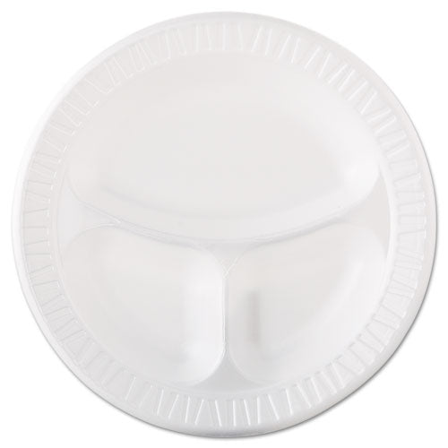 Quiet Class Laminated Foam Dinnerware, Plates, 3-compartment, 10.25" Dia, White, 125/pack, 4 Packs/carton