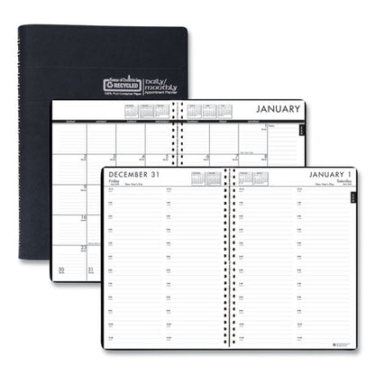 24/7 Recycled Daily Appointment Book/monthly Planner, 10 X 7, Black Cover, 12-month (jan To Dec): 2024