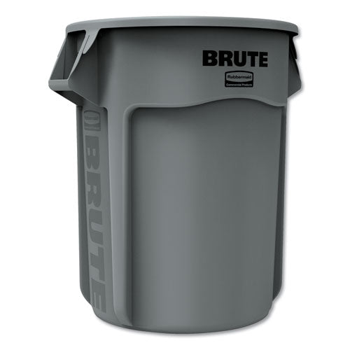 Vented Round Brute Container, 55 Gal, Plastic, Gray