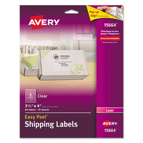 Matte Clear Easy Peel Mailing Labels W/ Sure Feed Technology, Laser Printers, 3.33 X 4, Clear, 6/sheet, 10 Sheets/pack