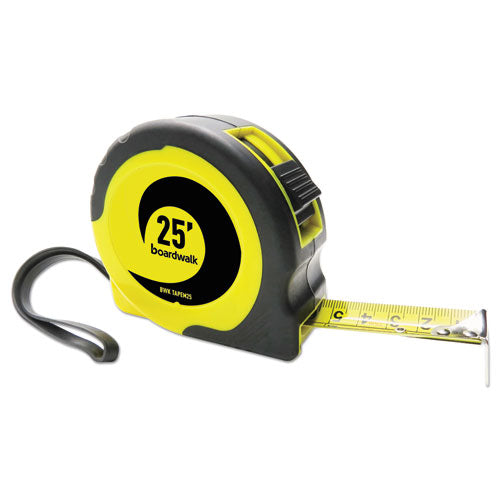 Easy Grip Tape Measure, 25 Ft, Plastic Case, Black And Yellow, 1/16" Graduations