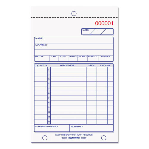 Sales Book, 12 Lines, Two-part Carbonless, 4.25 X 6.38, 50 Forms Total