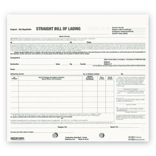 Snap-a-way Bill Of Lading, Short Form, Three-part Carbonless, 7 X 8.5, 250 Forms Total