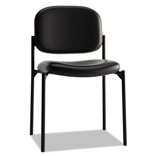 Vl606 Stacking Guest Chair Without Arms, Bonded Leather Upholstery, 21.25" X 21" X 32.75", Black Seat, Black Back, Black Base