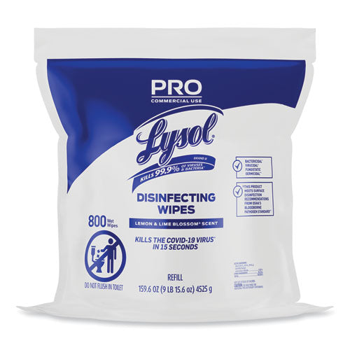 Professional Disinfecting Wipe Bucket Refill, 1-ply, 6 X 8, Lemon And Lime Blossom, White, 800 Wipes/bag, 2 Refill Bags/ct