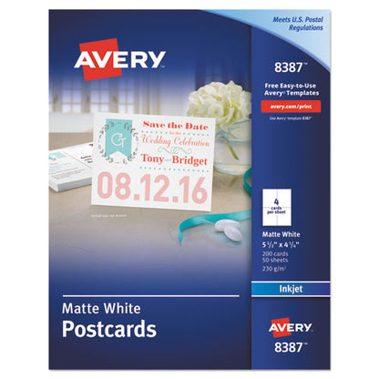 Printable Postcards, Inkjet, 85 Lb, 4.25 X 5.5, Matte White, 200 Cards, 4 Cards/sheet, 50 Sheets/box