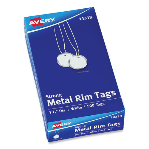 Heavyweight Stock Metal Rim Tags, 1.25" Dia, White, 500/box