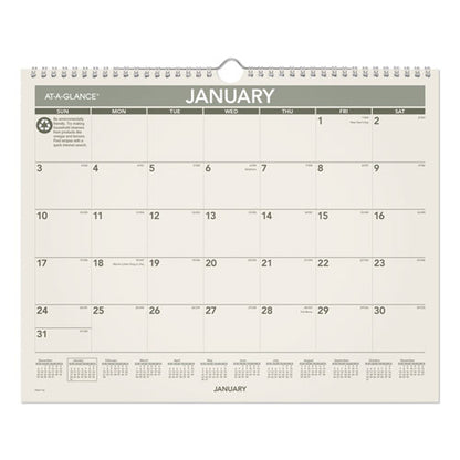 Recycled Wall Calendar, Unruled Blocks, 15 X 12, Sand/green Sheets, 12-month (jan To Dec): 2024