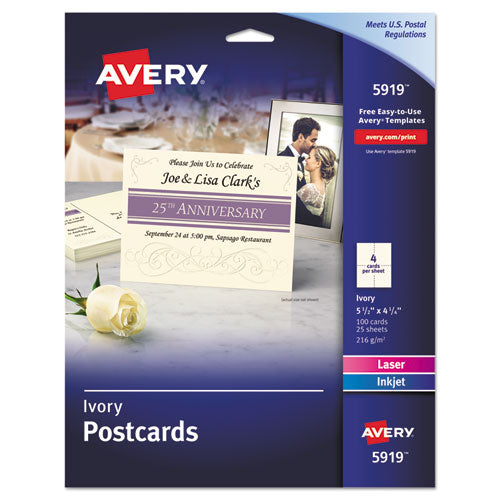 Printable Postcards, Inkjet/laser, 74 Lb, 4.25 X 5.5, Ivory, 100 Cards, 4 Cards/sheet, 25 Sheets/box