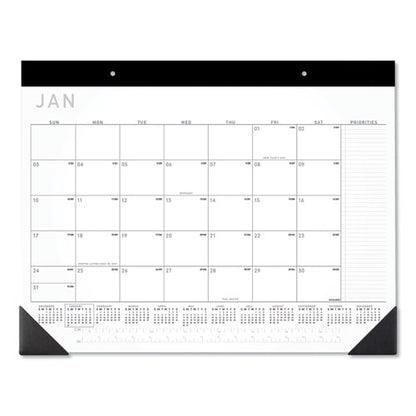 Contemporary Monthly Desk Pad, 22 X 17, White Sheets, Black Binding/corners,12-month (jan To Dec): 2024