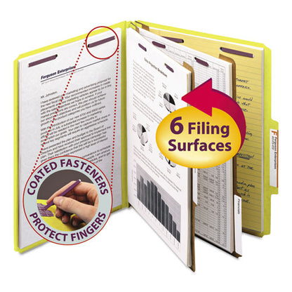 Six-section Pressboard Top Tab Classification Folders, Six Safeshield Fasteners, 2 Dividers, Letter Size, Yellow, 10/box