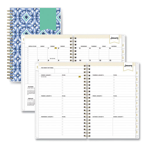 Day Designer Tile Weekly/monthly Planner, Tile Artwork, 8 X 5, Blue/white Cover, 12-month (jan To Dec): 2024