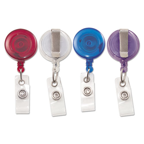 Translucent Retractable Id Card Reel, 30" Extension, Assorted Colors, 4/pack