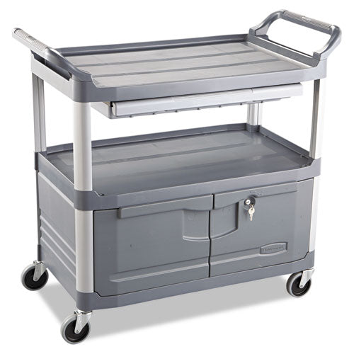 Xtra Instrument Cart With Locking Storage Area, Plastic, 3 Shelves, 300 Lb Capacity, 20" X 40.63" X 37.8", Gray