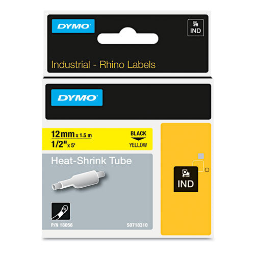 Rhino Heat Shrink Tubes Industrial Label Tape, 0.5" X 5 Ft, White/black Print