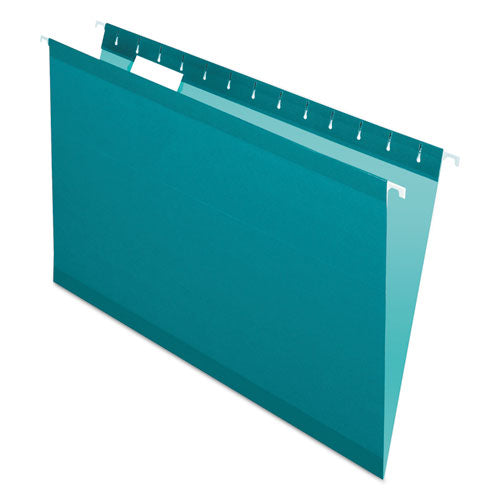 Colored Reinforced Hanging Folders, Legal Size, 1/5-cut Tabs, Teal, 25/box