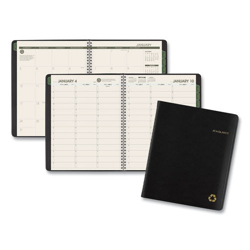 Recycled Weekly Vertical-column Format Appointment Book, 8.75 X 7, Black Cover, 12-month (jan To Dec): 2024