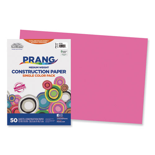 Sunworks Construction Paper, 50 Lb Text Weight, 12 X 18, Hot Pink, 50/pack