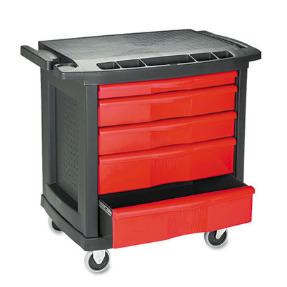 Five-drawer Mobile Workcenter, 32.63w X 19.9d X 33.5h, Black Plastic Top