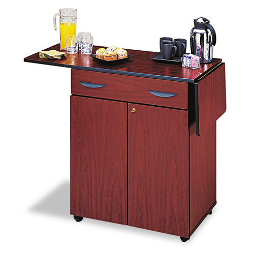 Hospitality Cart With Drop Leaves, Engineered Wood, 3 Shelves, 1 Drawer, 32.5" To 56.25" X 20.5" X 38.75", Mahogany