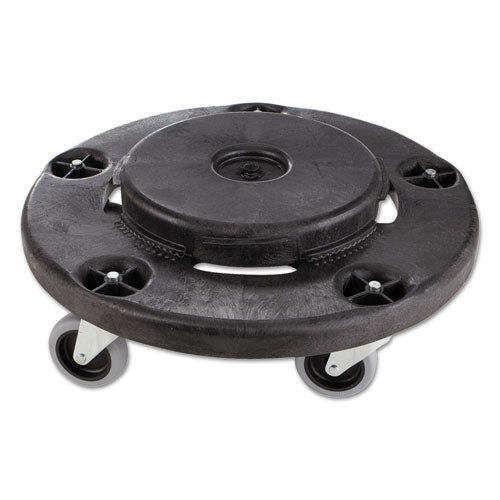 Brute Round Twist On/off Dolly, 250 Lb Capacity, 18" Dia X 6.63"h, Fits 20 To 55 Gallon Brute Containers, Black