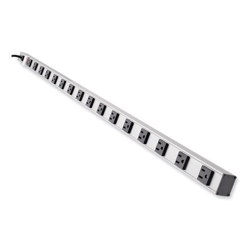 Vertical Power Strip, 16 Outlets, 15 Ft Cord, Silver