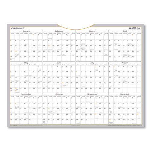 Wallmates Self-adhesive Dry Erase Yearly Planning Surfaces, 24 X 18, White/gray/orange Sheets, 12-month (jan To Dec): 2024