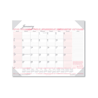 Recycled Monthly Desk Pad Calendar, Breast Cancer Awareness Artwork, 22 X 17, Black Binding/corners,12-month (jan-dec): 2024