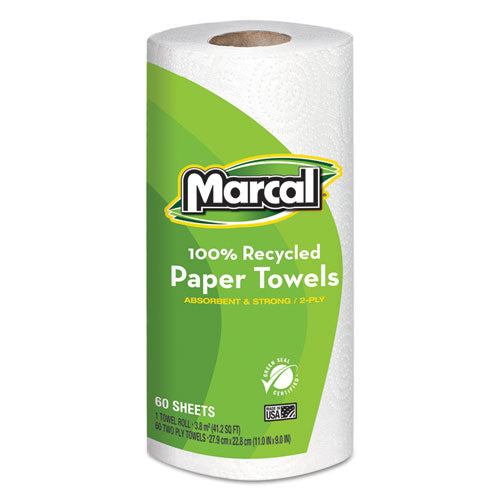 100% Premium Recycled Kitchen Roll Towels, 2-ply, 11 X 9, White, 60 Sheets, 15 Rolls/carton