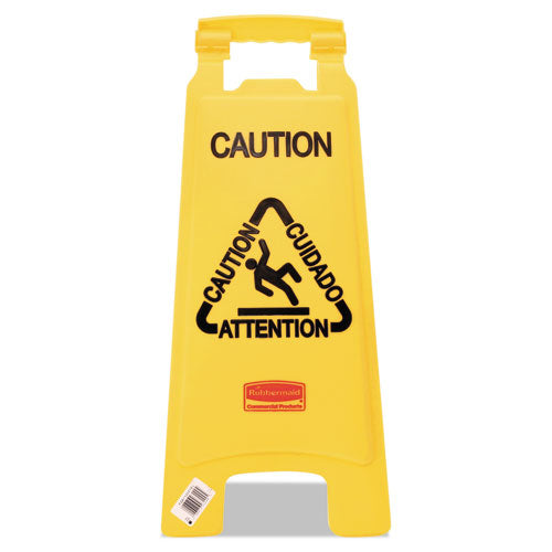 Multilingual "caution" Floor Sign,  11 X 12 X 25, Bright Yellow