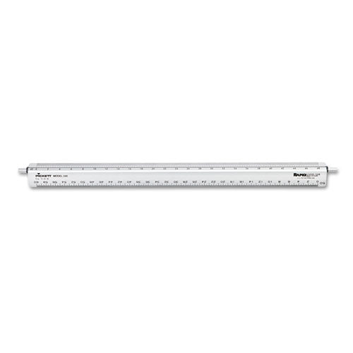 Adjustable Triangular Scale Aluminum Engineers Ruler, 12", Long, Silver