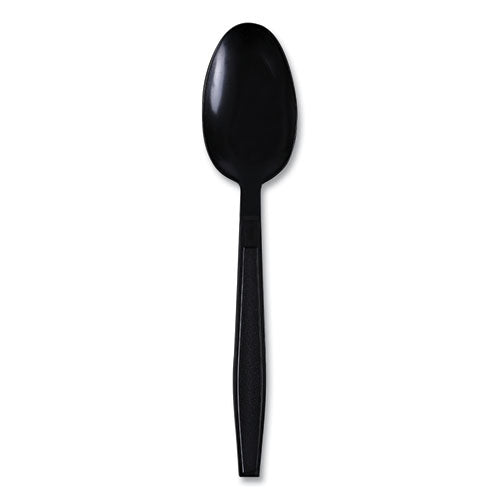 Heavyweight Wrapped Polypropylene Cutlery, Teaspoon, Black, 1,000/carton