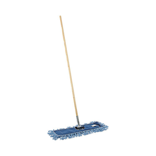 Dry Mopping Kit, 24 X 5 Blue Synthetic Head, 60" Natural Wood/metal Handle