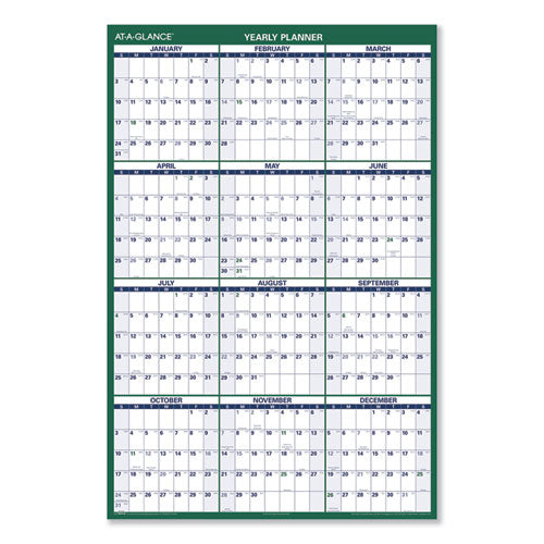 Vertical Erasable Wall Planner, 32 X 48, White/green Sheets, 12-month (jan To Dec): 2024