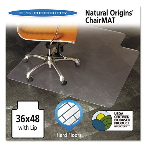 Natural Origins Chair Mat With Lip For Hard Floors, 36 X 48, Clear