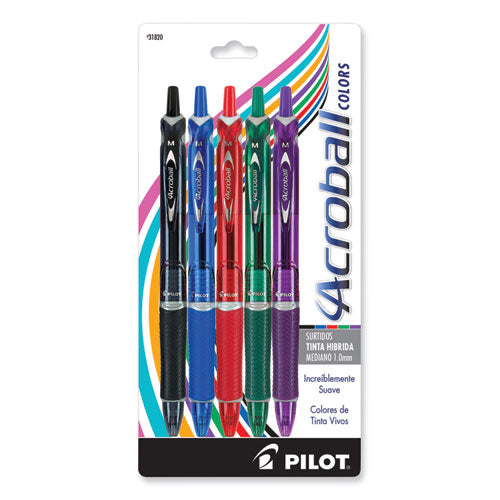 Acroball Colors Advanced Ink Hybrid Gel Pen, Retractable, Medium 1 Mm, Assorted Ink And Barrel Colors, 5/pack