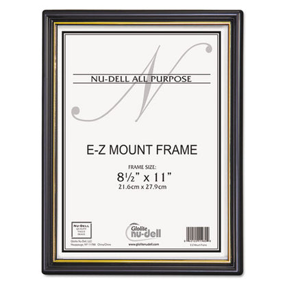 Ez Mount Document Frame With Trim Accent And Plastic Face, Plastic, 8.5 X 11 Insert, Black/gold, 18/carton