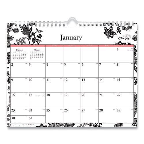 Analeis Wall Calendar, Analeis Floral Artwork, 11 X 8.75, White/black/coral Sheets, 12-month (jan To Dec): 2024