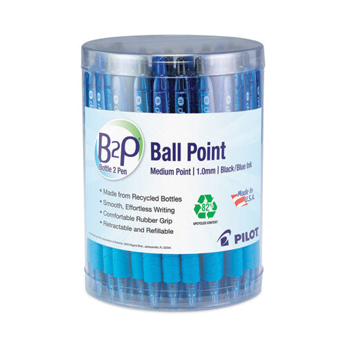 B2p Bottle-2-pen Recycled Ballpoint Pen, Retractable, Medium 1 Mm, Assorted Ink Colors, Translucent Blue Barrel, 36/pack